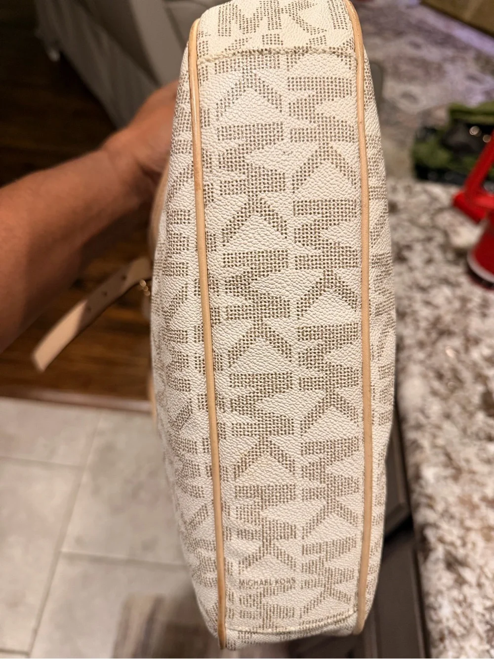 Michael Kors Beige Logo Hobo with Gold Hardware